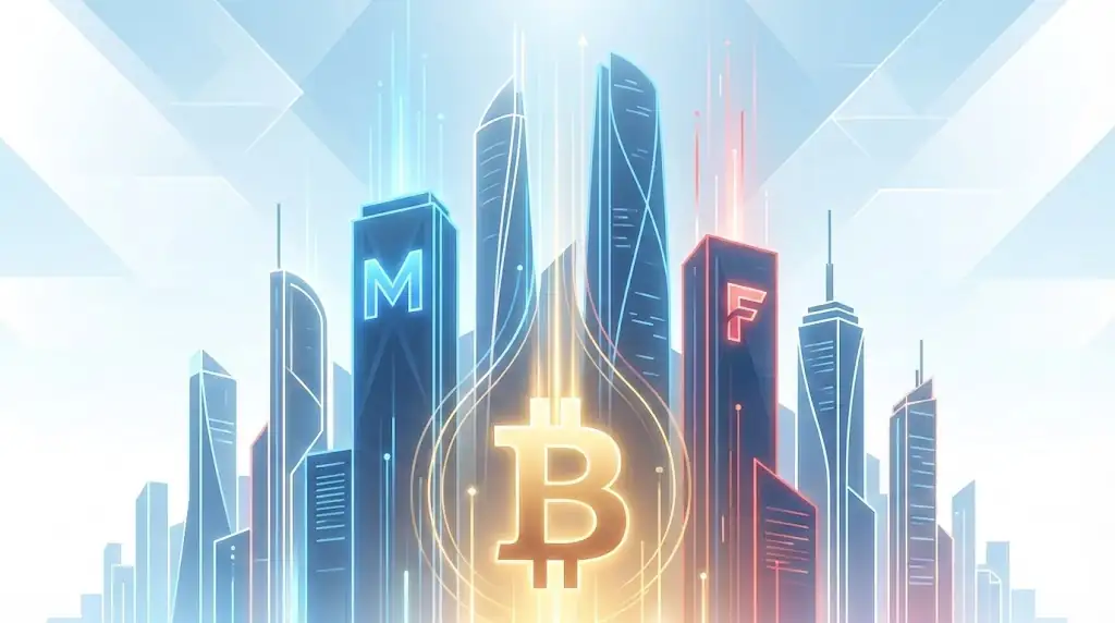 A symbolic header image showing Bitcoin, Meta, and Ford as pillars in a futuristic financial landscape.