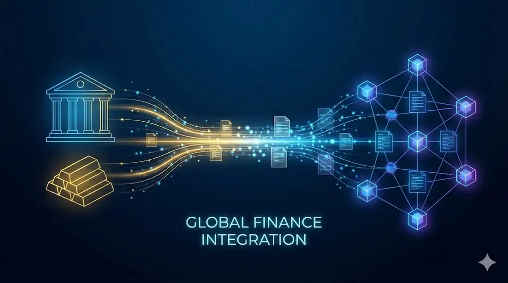 Conceptual header image showing the integration of traditional and digital finance infrastructure.