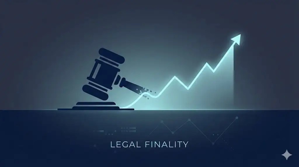 A minimalist conceptual image representing legal finality and the path to market clarity.