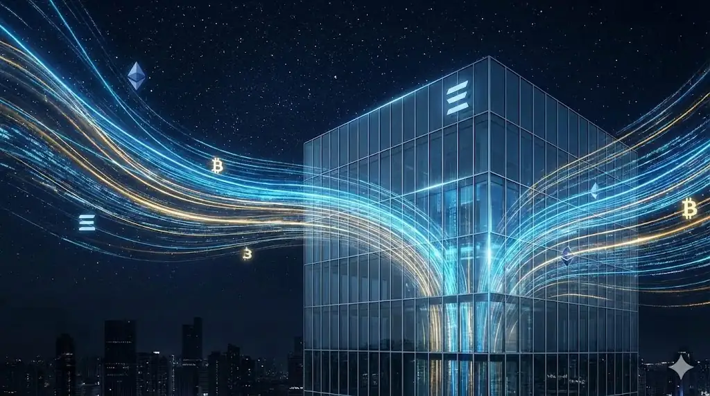 A conceptual header image showing the fusion of traditional corporate finance with digital asset streams.