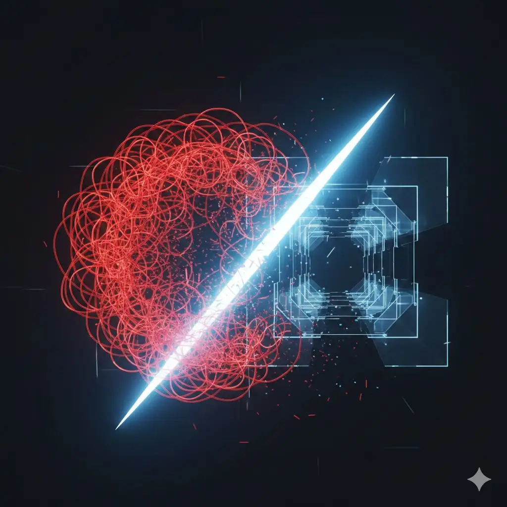 Abstract art symbolizing the resolution of complex regulatory challenges and the emergence of clarity.