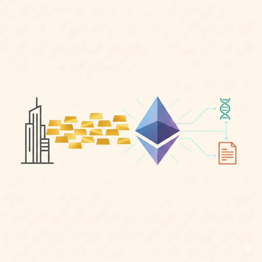 A conceptual diagram showing institutional capital flow into the Ethereum network for tokenizing real-world assets.