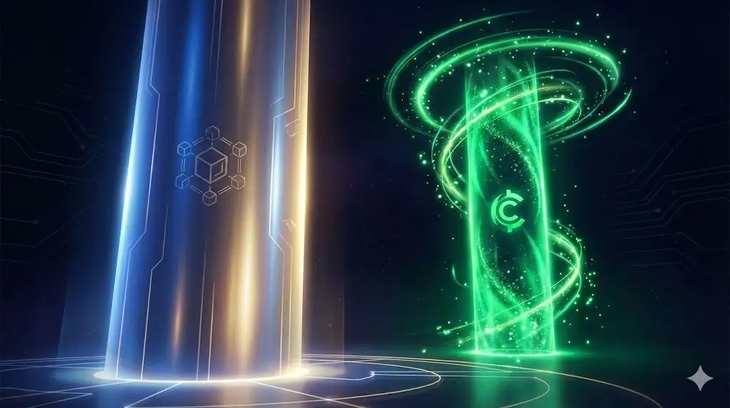 An abstract visualization showing Ethereum's established strength alongside Cardano's emerging breakout momentum.