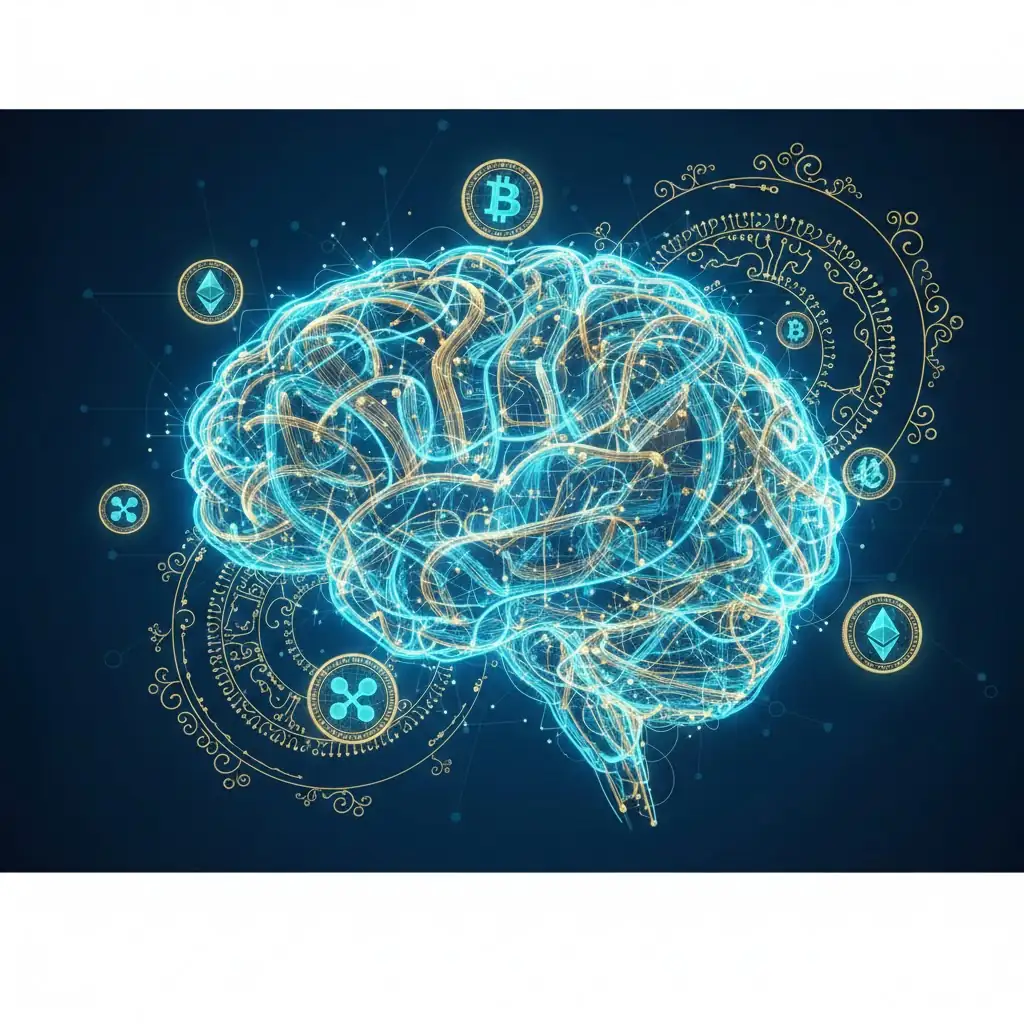 A conceptual header image showing the fusion of AI, semiconductor technology, and cryptocurrency.