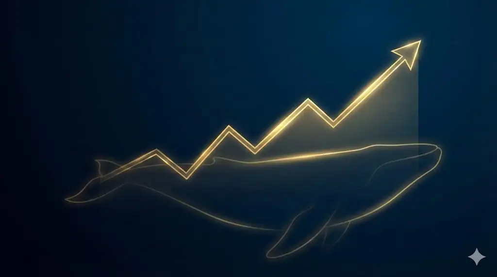 A conceptual illustration of a bullish price chart influenced by the hidden activity of a crypto 'whale'.