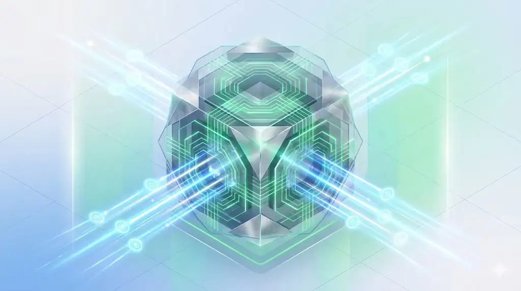 A conceptual image of a sleek, high-speed processing engine with streams of tokens flowing through it, representing the Tempo payments blockchain.