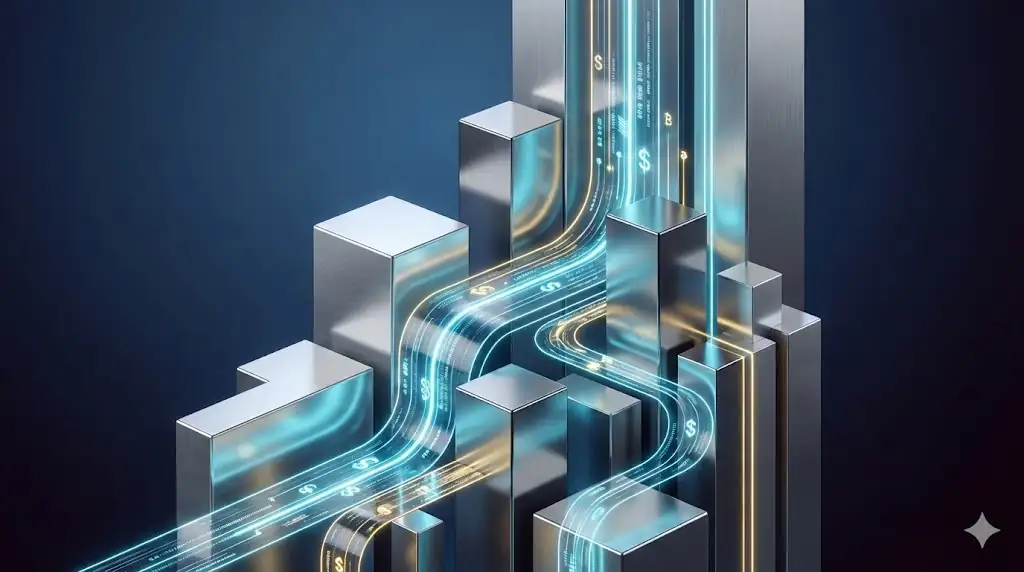 Abstract representation of corporate strategy and asset growth in digital finance.