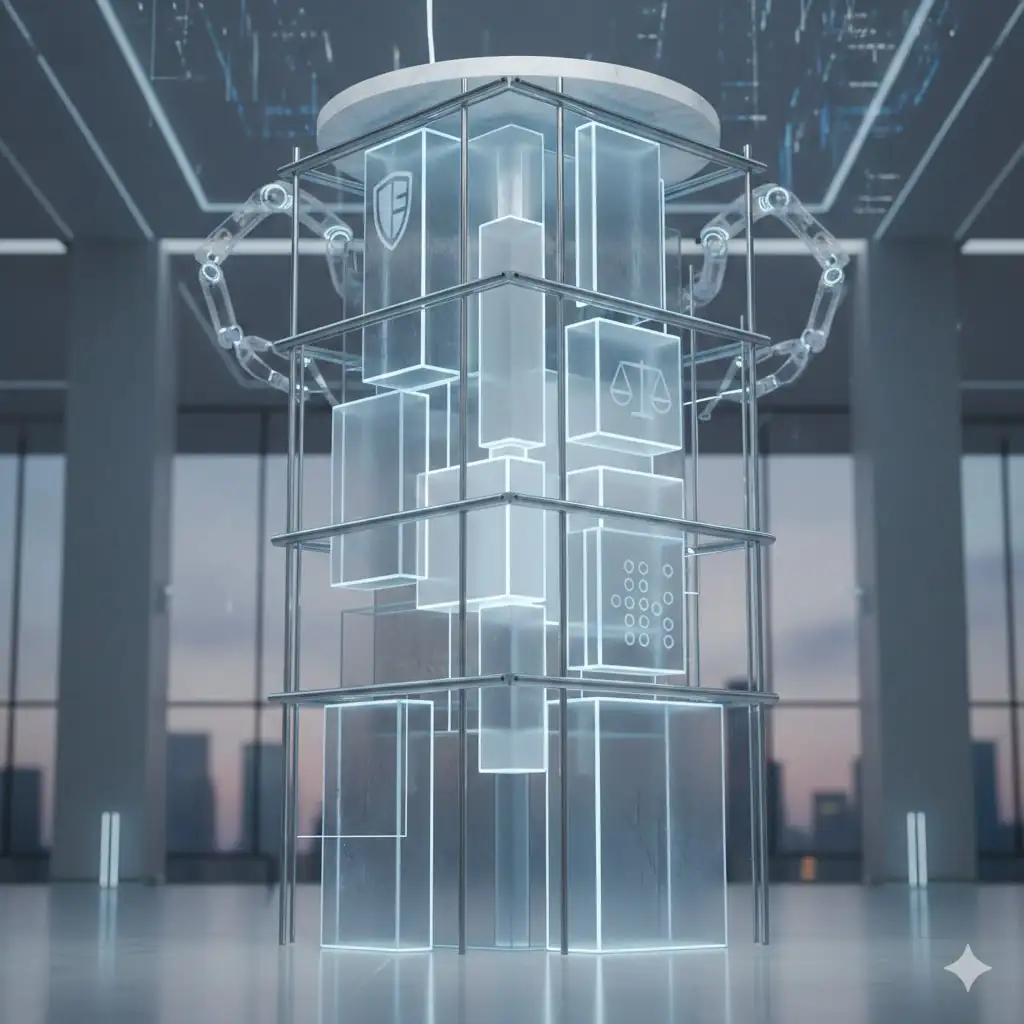 A transparent, geometric pillar representing the construction of a stable regulatory framework for finance.