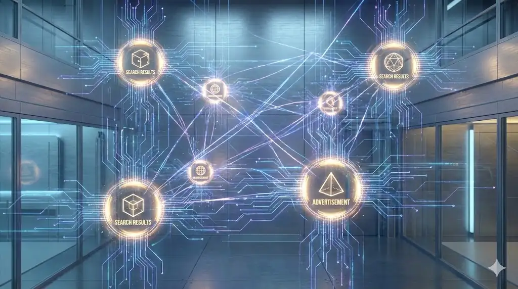 To visualize the 'hidden' mechanism of AI search advertising in a way that feels transparent and structured.