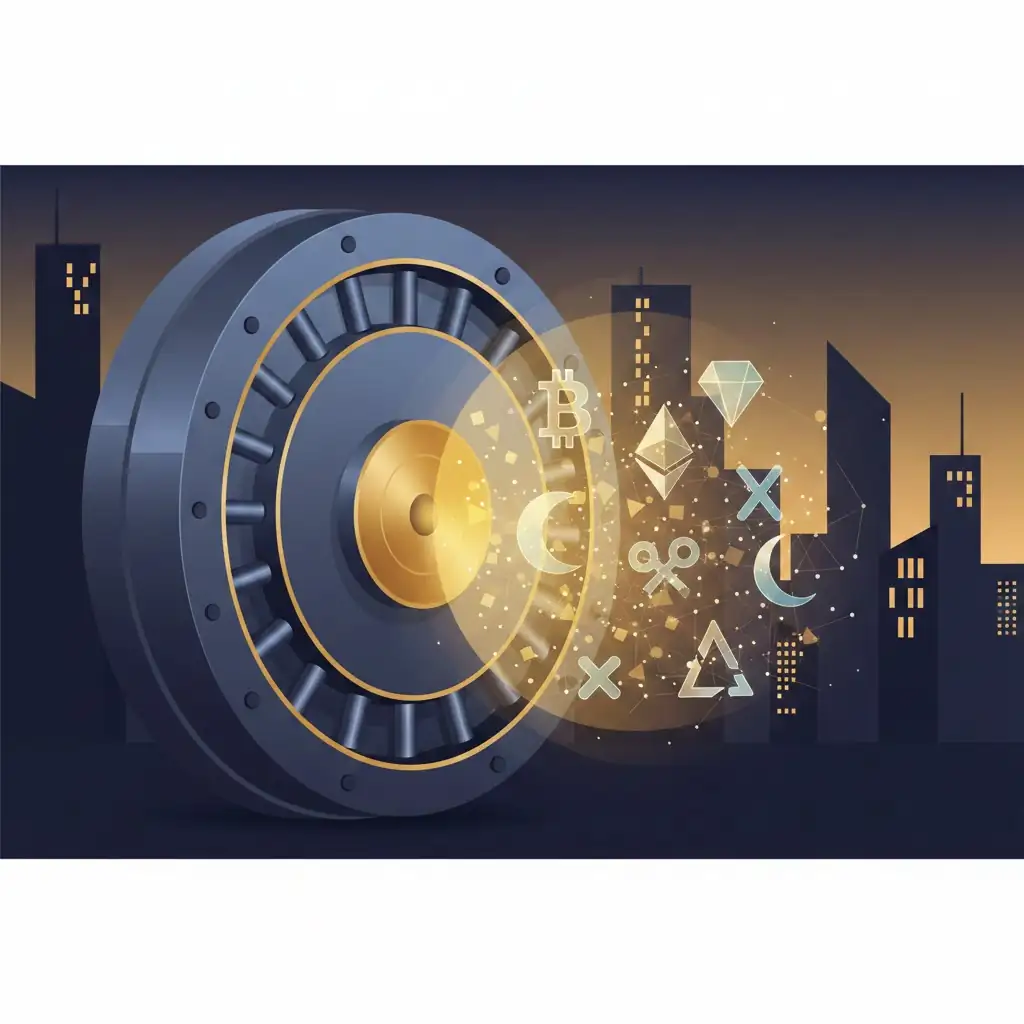 A professional header showing a digital vault containing major crypto assets, representing the move toward corporate treasury adoption.