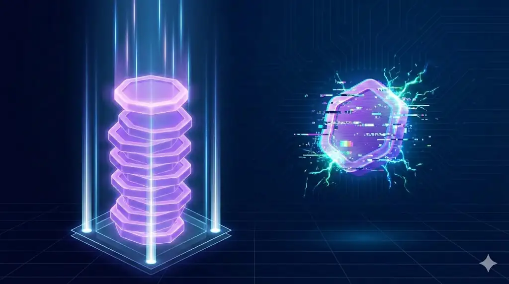 A conceptual image contrasting steady institutional accumulation (a solid pillar of tokens) with volatile short-term trading (a glitching, isolated token).