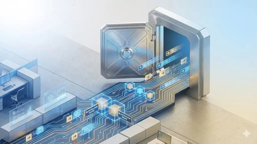 Conceptual header image showing the evolution from traditional finance to digital blockchain assets.