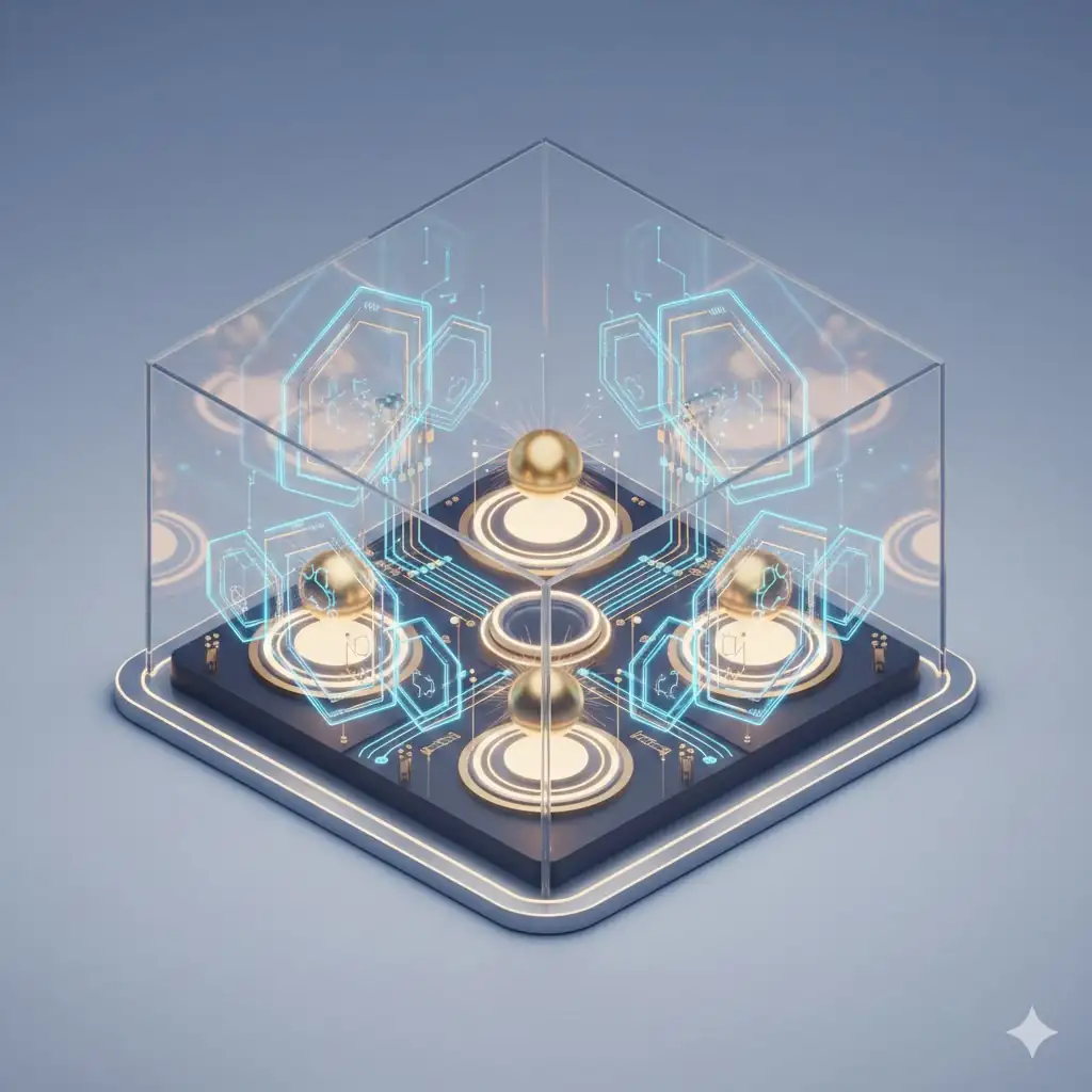 Isometric cutaway view of a secure, futuristic digital vault safeguarding blockchain assets.