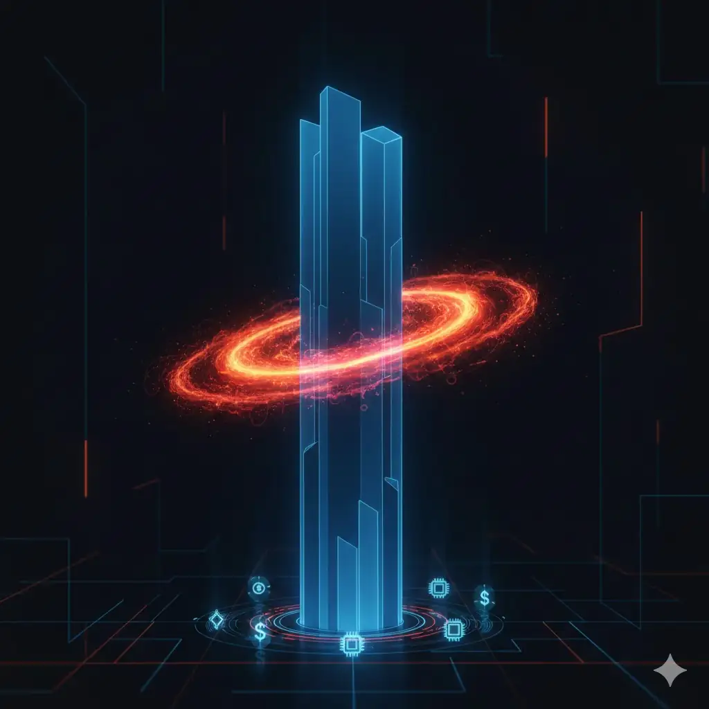 An abstract visualization representing strong revenue growth under pressure from shrinking profit margins.