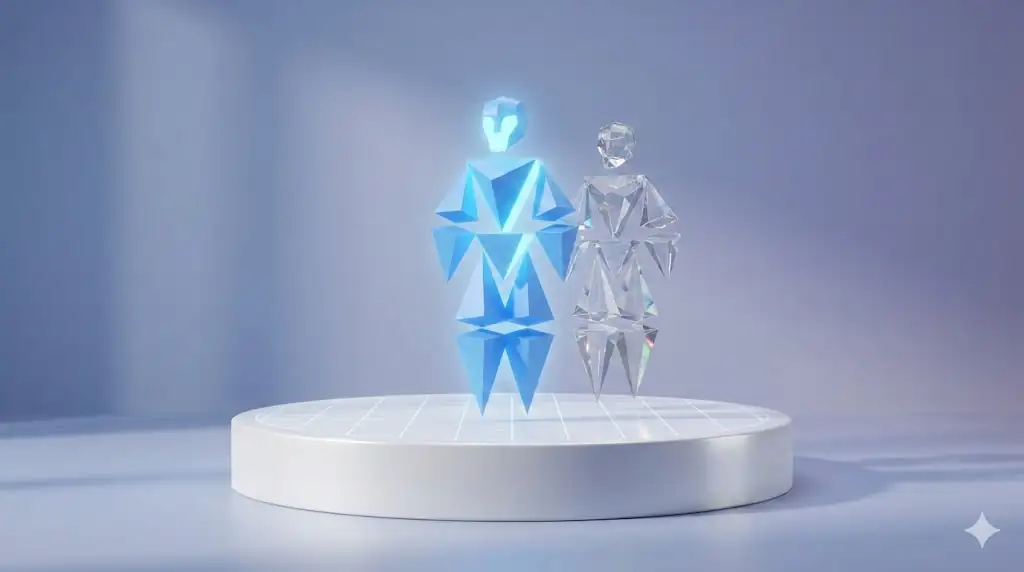 Concept art of one AI entity outperforming another in a professional, enterprise context