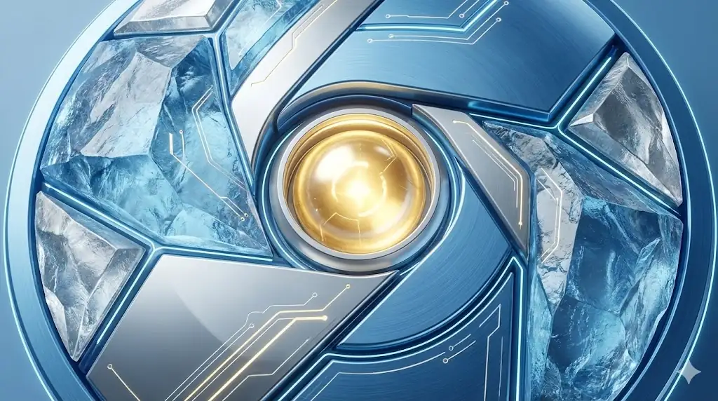 Abstract visualization of a hybrid Proof of Work and Proof of Stake consensus mechanism forming a secure barrier.