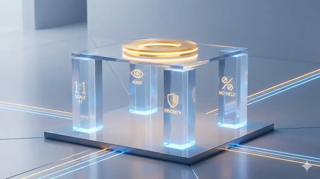 An image depicting the core protective pillars of the new stablecoin regulation (GENIUS Act) providing a stable foundation.