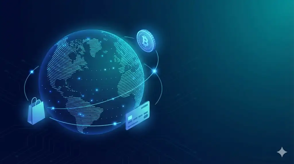 A professional header showing the intersection of global e-commerce and digital finance.
