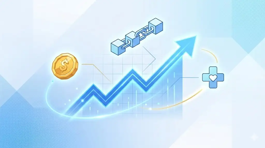 A conceptual header image showing interconnected trends in finance, cryptocurrency, and healthcare strategy.