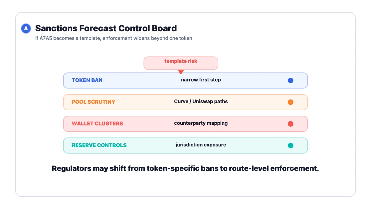 A7A5 sanctions forecast matrix for liquidity pools exchange access wallet clusters and non-dollar stablecoins