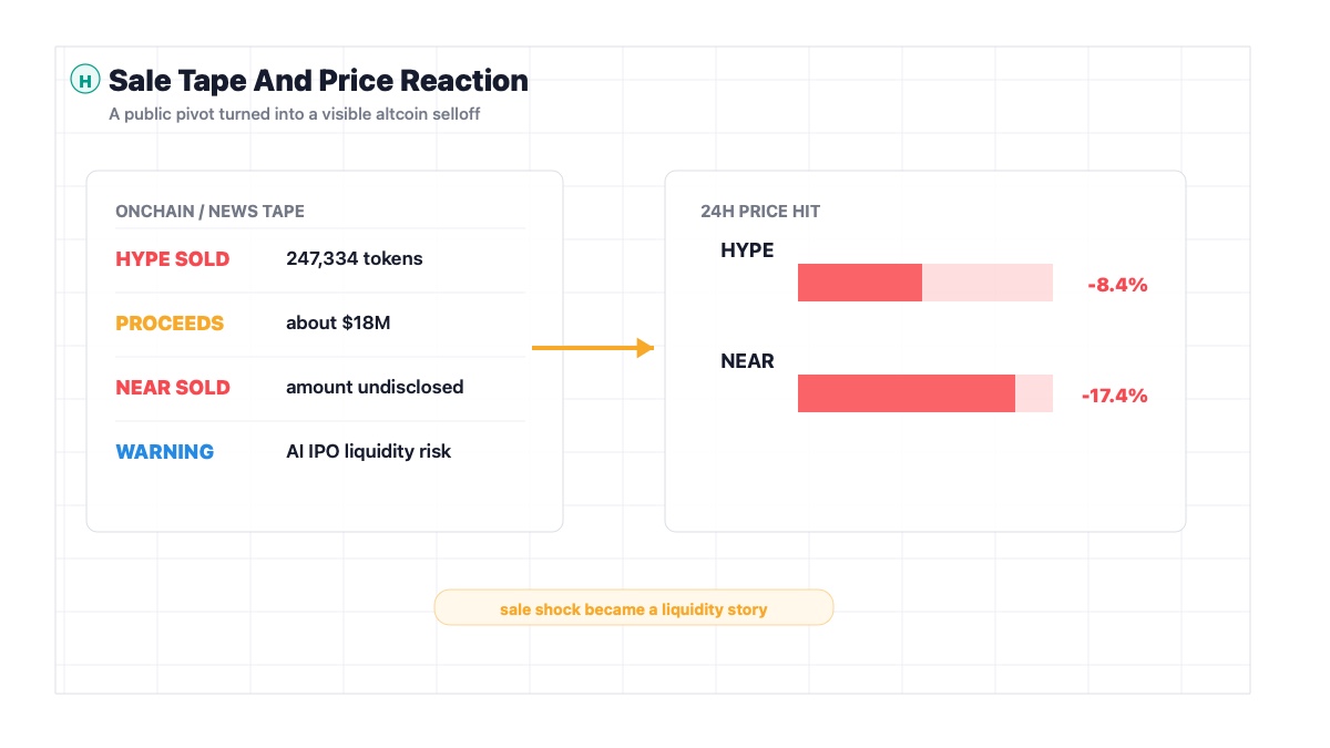Arthur Hayes HYPE and NEAR sale linked to AI IPO liquidity rotation risk