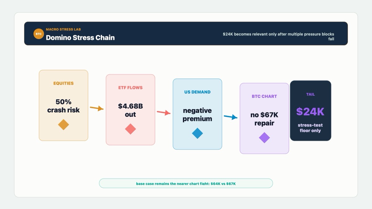 Bitcoin $24K tail risk macro stress stack with stocks, ETF outflows and Coinbase premium