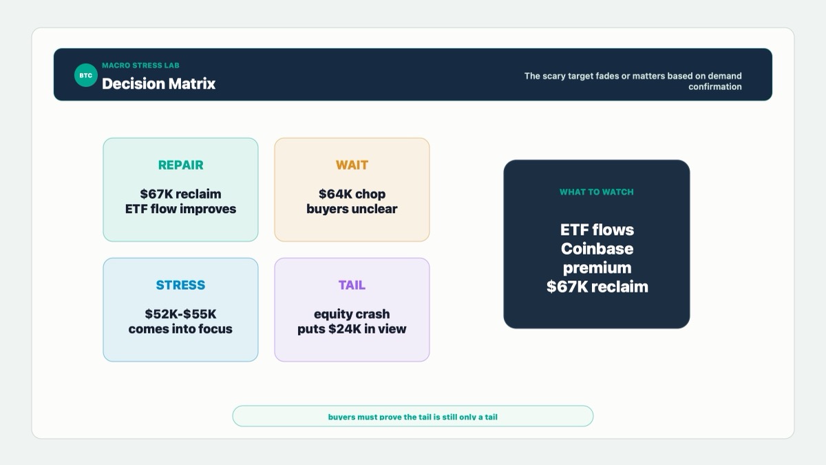 Bitcoin investor checklist for $67K reclaim, ETF flows, Coinbase premium and $24K tail risk