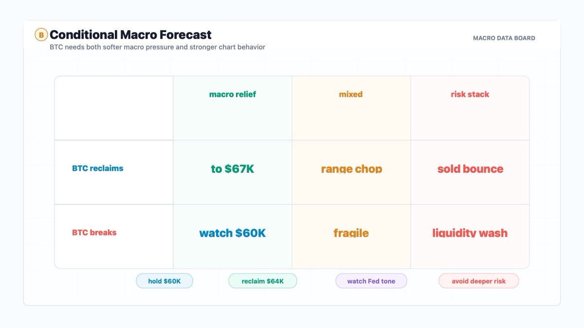 Bitcoin CPI conditional forecast matrix for reclaim, rejection and breakdown scenarios