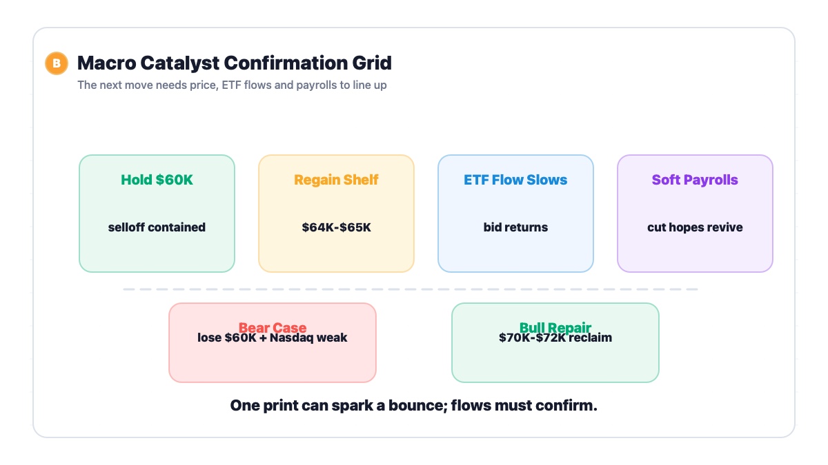 Bitcoin conditional forecast grid for AI trade stabilization ETF outflows Fed cuts and $60K breakdown risk