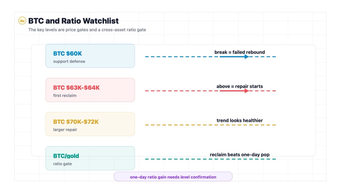 Bitcoin key levels and BTC gold ratio 200 day moving average watchlist