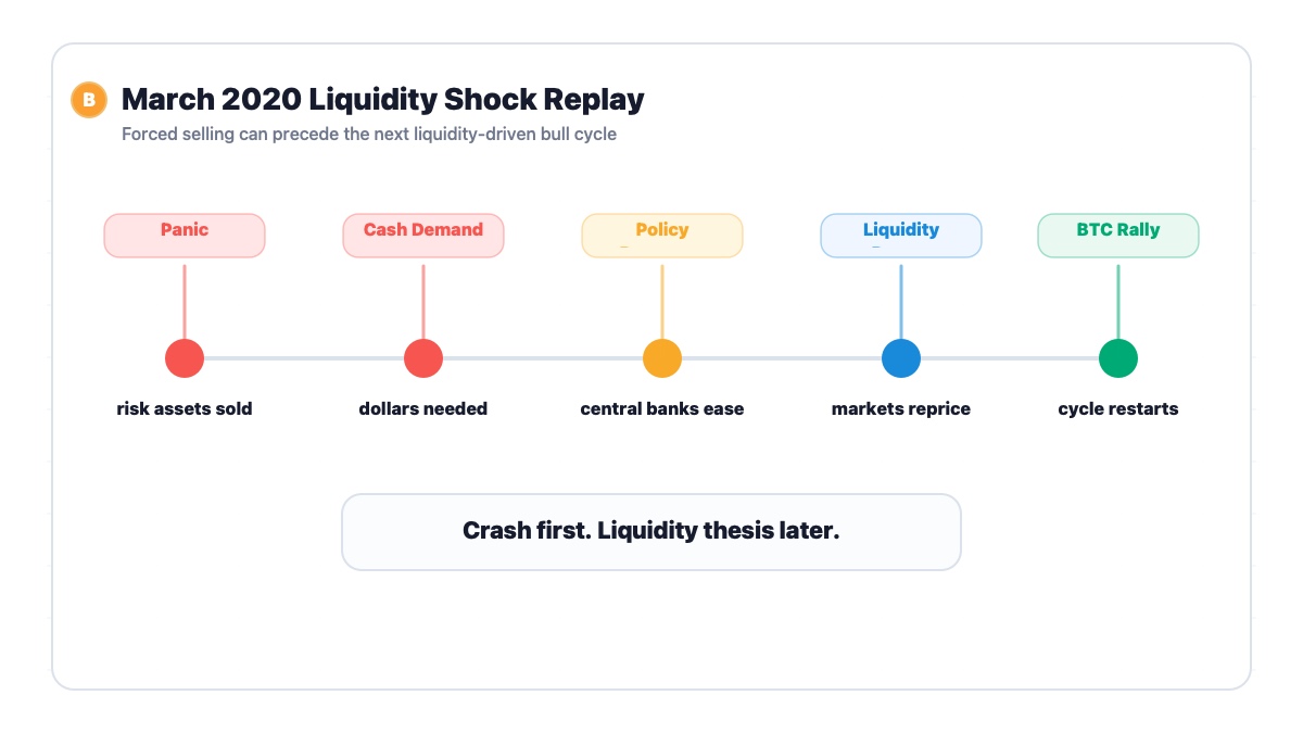 Bitcoin March 2020 liquidity shock parallel showing risk-asset selloff before later bull market recovery