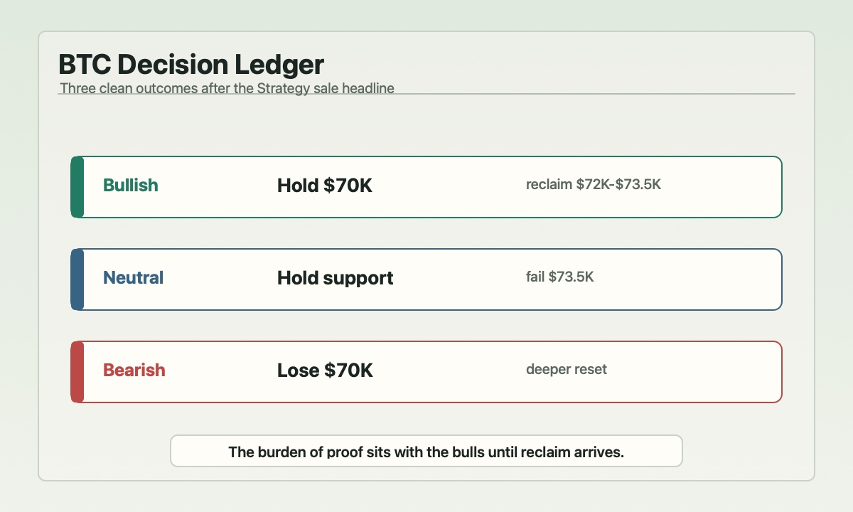 Bitcoin conditional forecast after Strategy BTC sale with bullish neutral and bearish paths