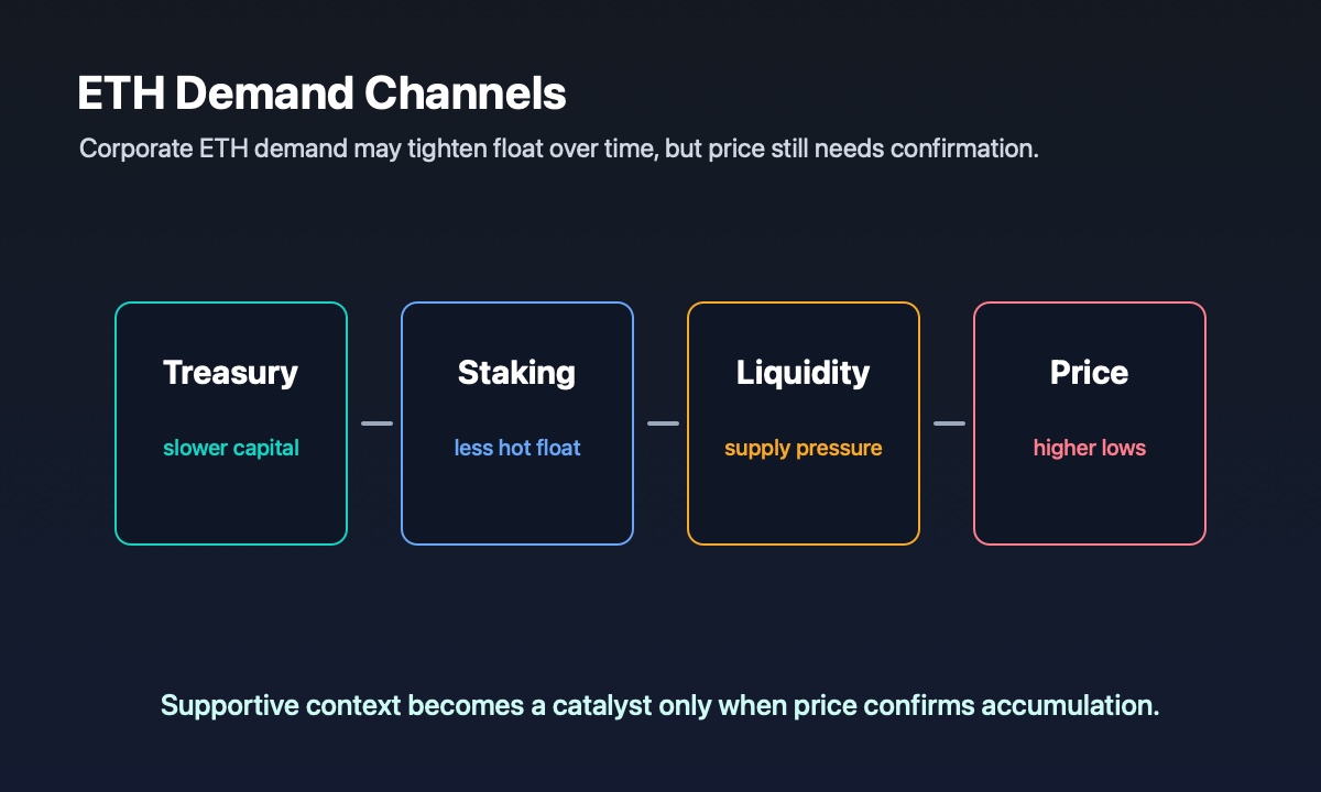 Ethereum treasury demand map showing corporate ETH accumulation and slower moving buyers